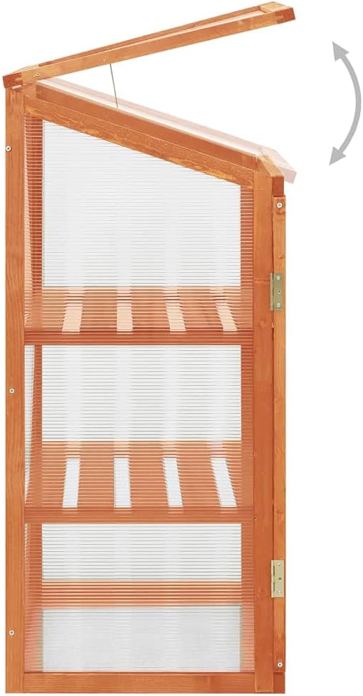 Solid Firwood Garden Portable Wooden Greenhouse with 2 Shelves and Open Bottom, Mini Greenhouse Cabinet 23.6"x17.7"x39.4"/Brown