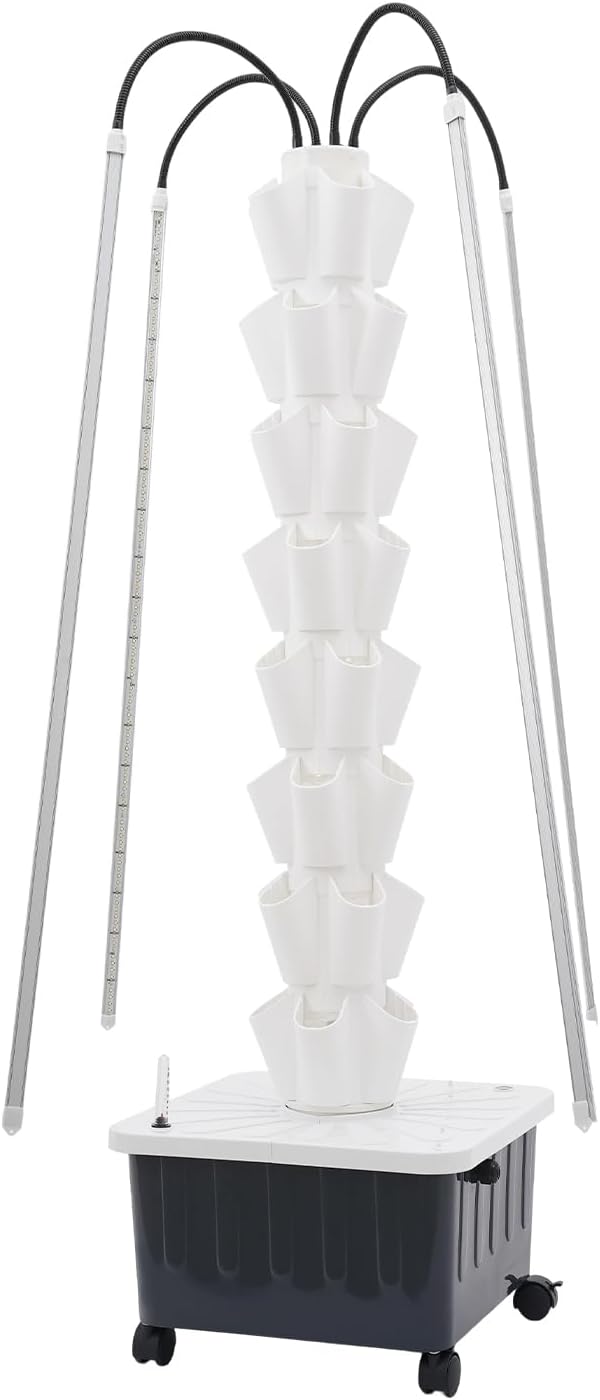 Hydroponic Tower, Vertical Planter Tower, 40 Planting Holes Water Planting Growing System Kit, Hydroponics Growing System Container with LED Grow Light for Herbs, Fruits and Vegetables