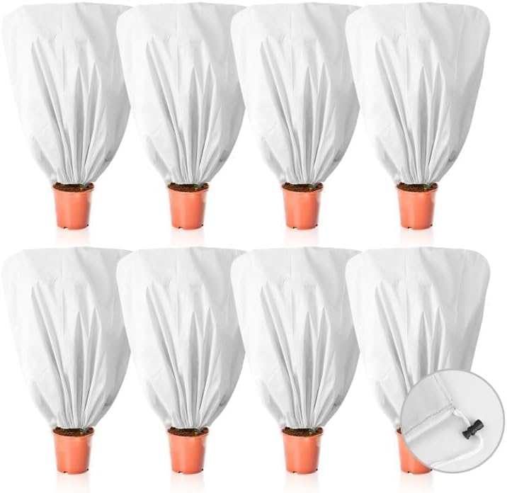 8 Pcs Plant Covers Frost Protection Bag 39.3" x 39.3" Winter Reusable Plants Jacket with Drawstring Shrub Protection Wraps Bags Frost Blanket for Winter Outdoor Garden Plants