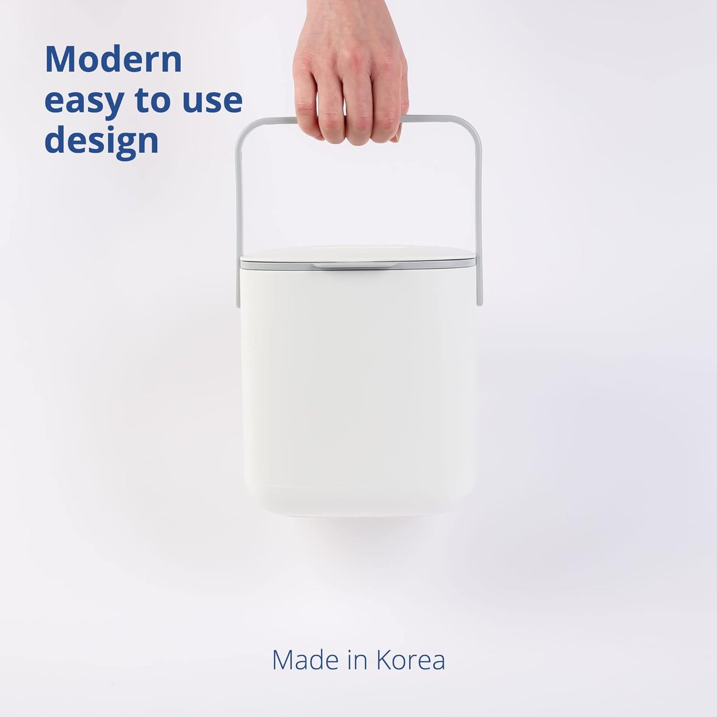 Blue Ginkgo Kitchen Compost Bin [2.6L / 0.69 GAL] – Filter-Free, Odor-Tight Countertop Food Waste Pail with Handles (Made in Korea, White)