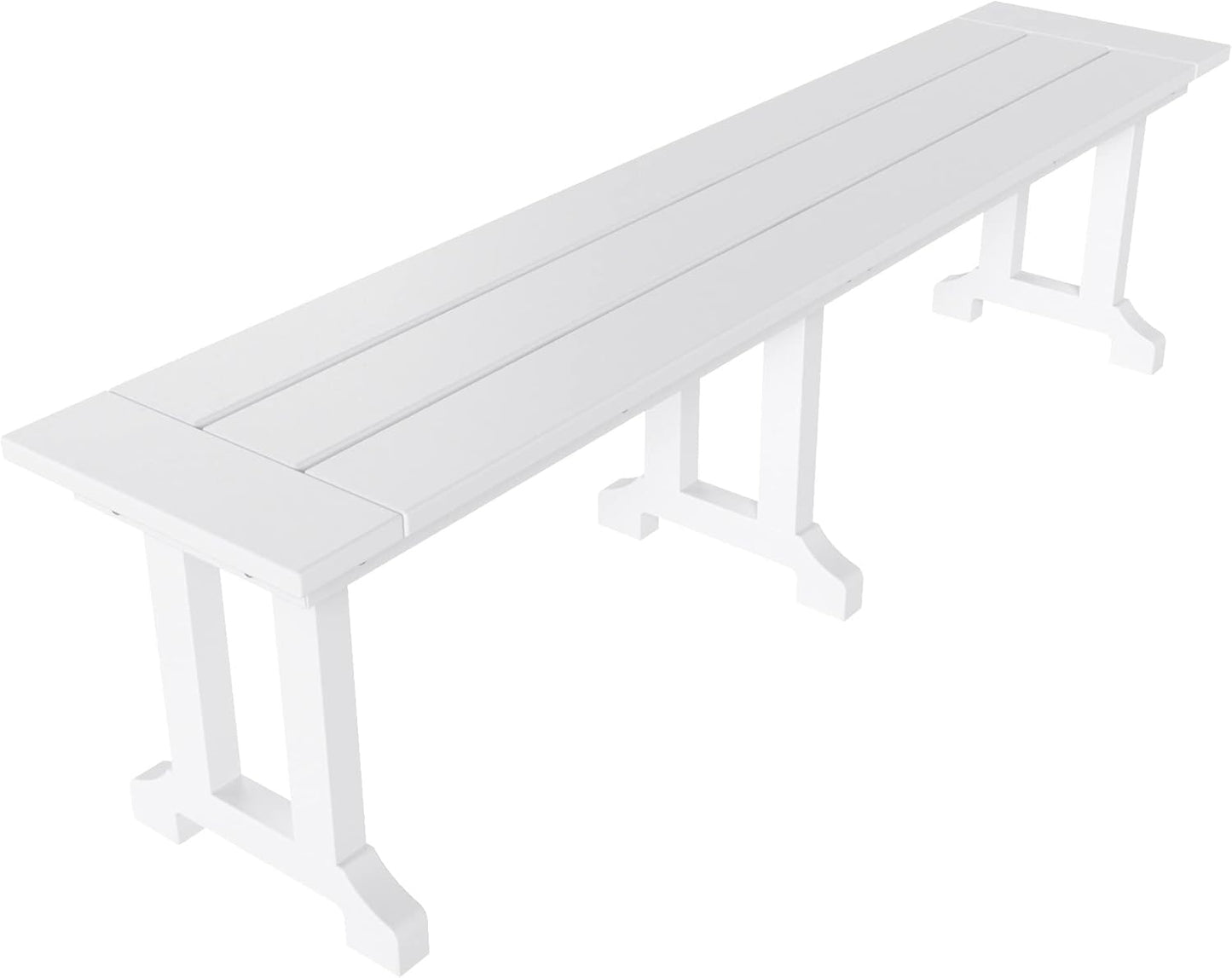 WestinTrends Malibu 65" Outdoor Dining Bench, All Weather Resistant Poly Lumber Patio Garden Bench Trestle Long Bench for Both Outdoor and Indoor, White