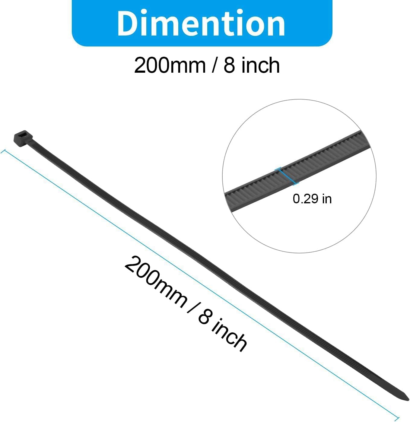 XINGO 8 Inch Orange Zip Ties Heavy Duty 100 Pack, 120 LBS Tensile Strength, Premium Nylon Cable Wire Ties, Self-locking Plastic Ties for Indoor and Outdoor Use