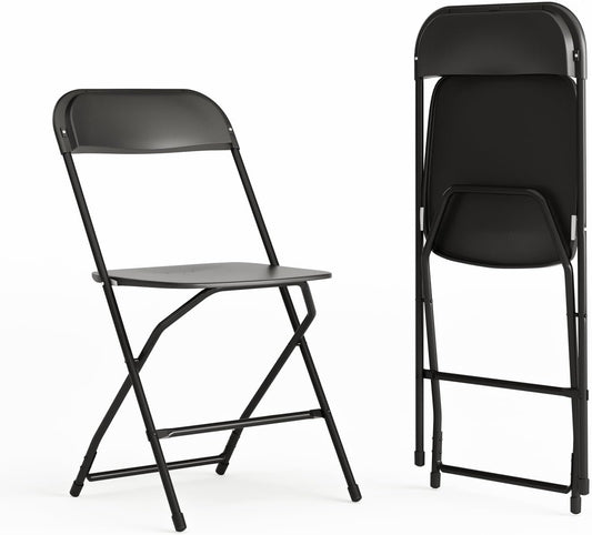 Flash Furniture Hercules Series Plastic Folding Chairs for Parties and Weddings, Stackable Commercial Event Seats with 650-lb. Static Weight Capacity, Set of 2, Black