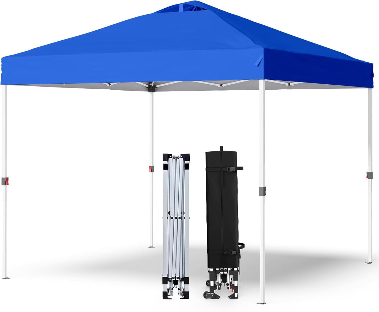 Shades 10x10 Pop Up Canopy with One Push Setup,Heavy Duty Beach Tent with Wheels for Easy Moving, Sun Shelter for Parties,Events, Outdoor Gazebo with 420D Coated Waterproof Blue Fabric