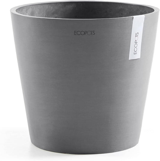 Ecopots Amsterdam Durable Modern Round Indoor/Outdoor Recycled-Based Composite Flower Pot Planter, Grey, 10"