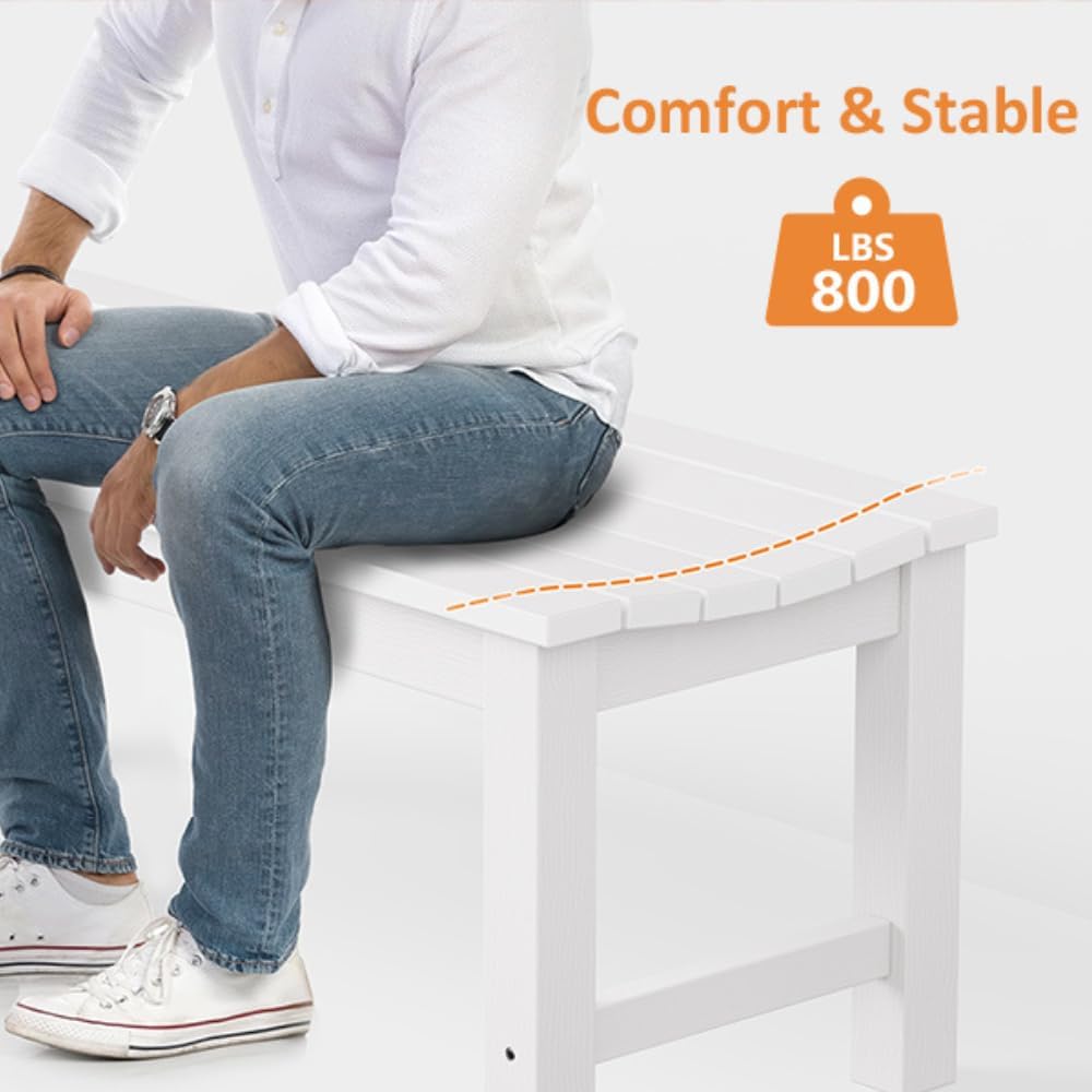 Outdoor Bench Set of 2, 2-Person Patio Backless Benches, HIPS Weatherproof Garden Bench That Never Rot and Fade, Suit for Backyard, Church, Patio, Deck and Entryway (White)