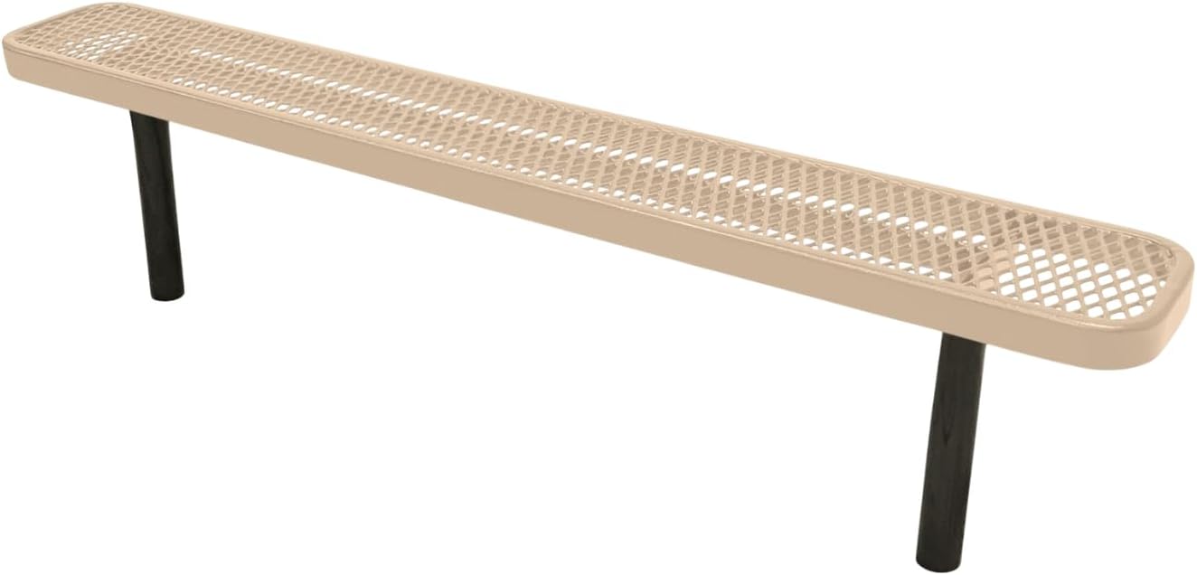 Coated Outdoor Furniture Heavy-Duty Outdoor Bench Thermoplastic Coated, Expanded Metal, Commercial-Grade Seating, Made in America (Inground Without Back, 6 Ft, Tan)