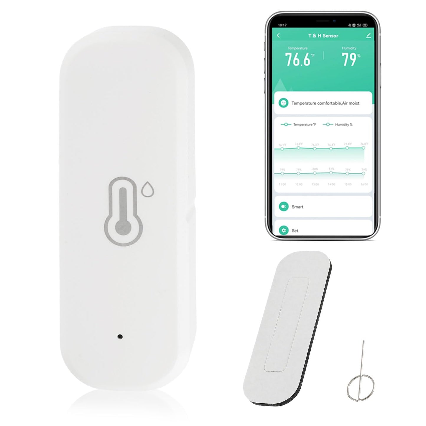 WiFi Hygrometer Thermometer Sensor, Indoor Outdoor Wireless Temperature Humidity Sensor, with Remote Monitor and Alert Compatible with Alexa(1 Pack)