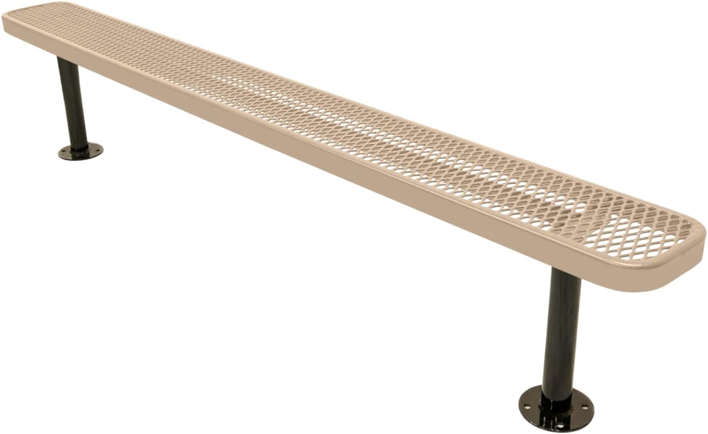 Coated Outdoor Furniture Heavy-Duty Outdoor Bench Thermoplastic Coated, Expanded Metal, Commercial-Grade Seating, Made in America (Surface Without Back, 8 Ft, Tan)
