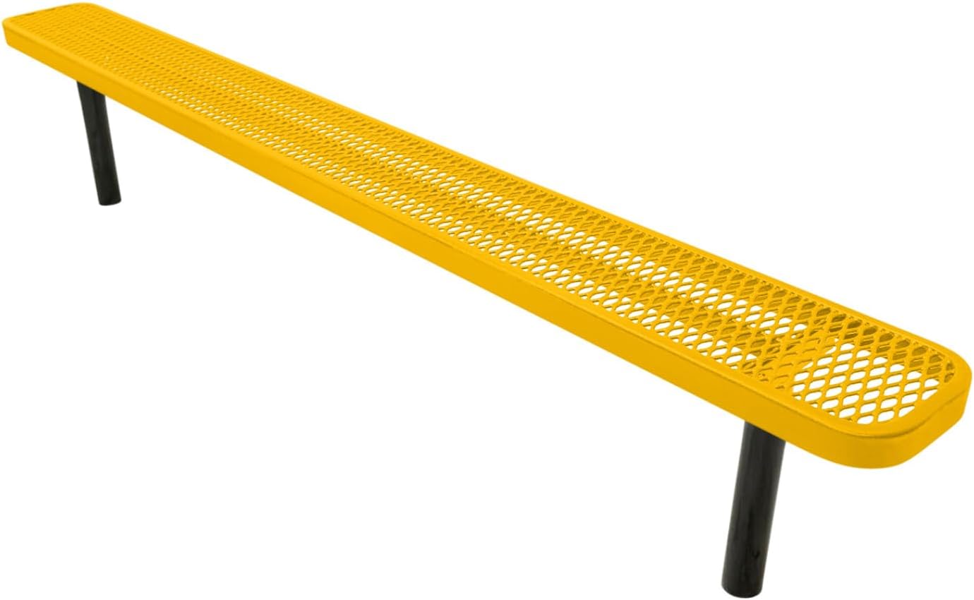 Coated Outdoor Furniture Heavy-Duty Outdoor Bench Thermoplastic Coated, Expanded Metal, Commercial-Grade Seating, Made in America (Inground Without Back, 8 Ft, Yellow)
