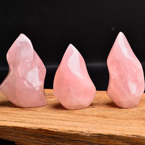 AMOYSTONE Large Rose Quartz Healing Stones Large Crystals Tower Flame Shaped Stone Energy Meditation Home Decor 1.0-1.5LB