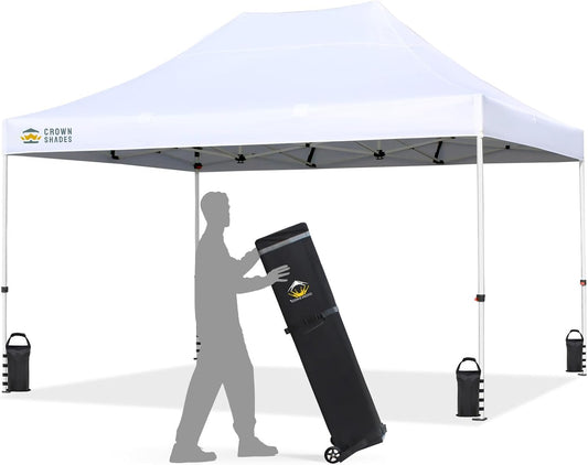 CROWN SHADES 10x15 Pop Up Canopy Tent, Thicken Frame Commercial Heavy Duty Tent, 8 Stakes & 4 Sandbags & 4 Ropes, Outdoor Canopies for Events, Parties,White