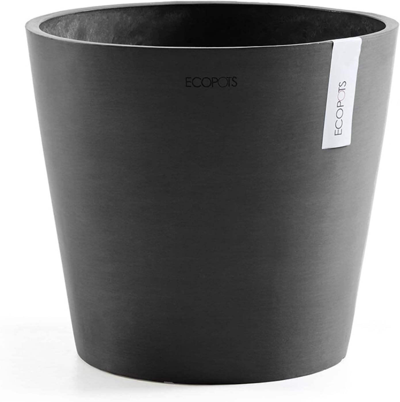 Ecopots Amsterdam Durable Modern Round Indoor/Outdoor Recycled-Based Composite Flower Pot Planter, Dark Grey, 16"