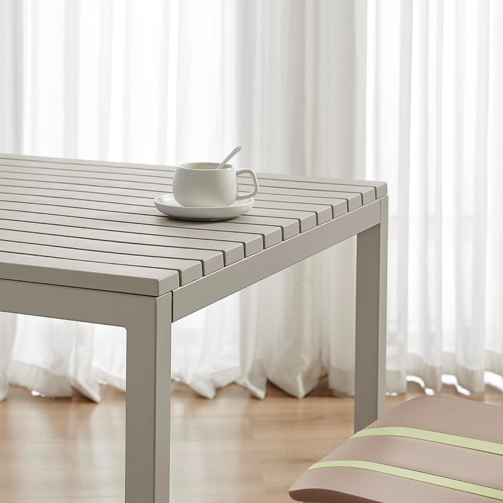 Plastic Outdoor Dining Table with Metal Legs, Weather Resistance, Home Patio Table, Restaraunt Outdoor Table, Quick Assembly (Grey)