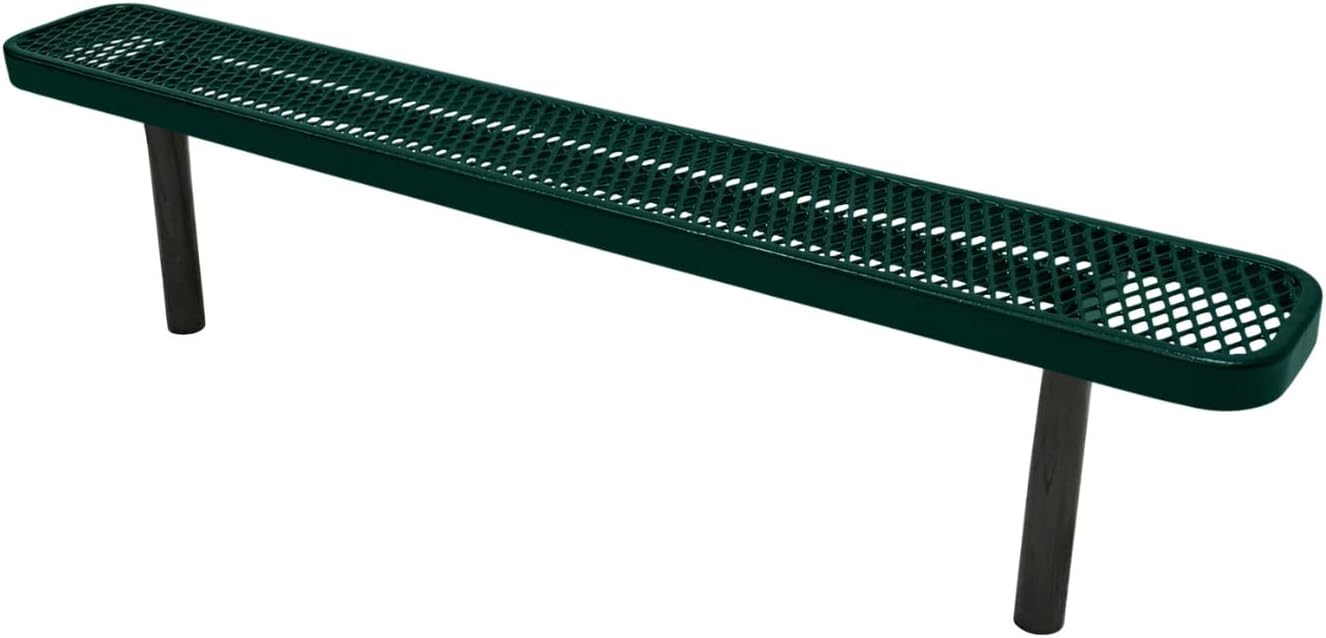 Coated Outdoor Furniture Heavy-Duty Outdoor Bench Thermoplastic Coated, Expanded Metal, Commercial-Grade Seating, Made in America (Inground Without Back, 6 Ft, Dark Green)