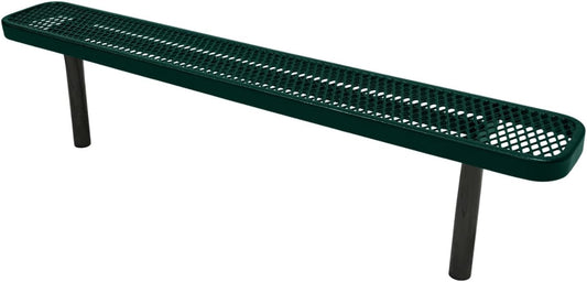 Heavy-Duty Outdoor Bench Thermoplastic Coated, Expanded Metal, Commercial-Grade Seating, Made in America (Inground Without Back, 6 Ft, Textured Dark Green)