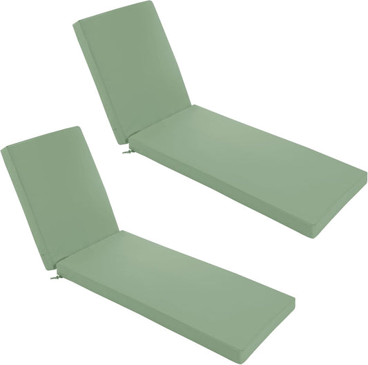 Chaise Lounge Cushions Outdoor Set of 2 - Waterproof and Fade Resistant Sun Lounger Replacement Cushions - Patio Lounger Pads with Removable Cover for Pool, Deck, 72 x 21 x 3 Inch, Sage Green
