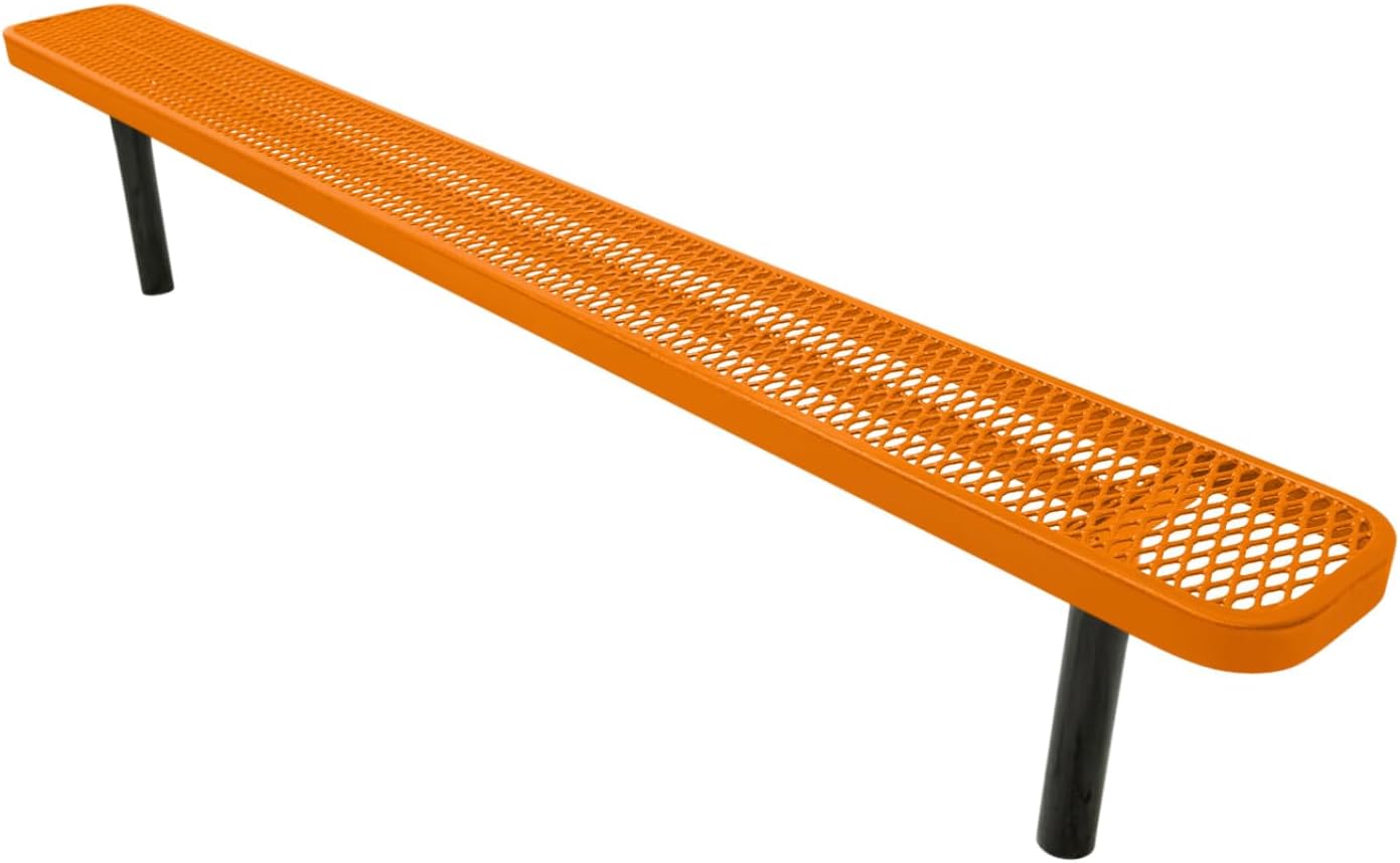 Coated Outdoor Furniture Heavy-Duty Outdoor Bench Thermoplastic Coated, Expanded Metal, Commercial-Grade Seating, Made in America (Inground Without Back, 8 Ft, Orange)