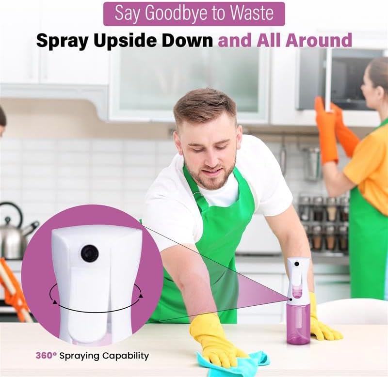 Continuous Water Mister Spray Bottle for Hair - Continuous Spray Nano Fine Mist Sprayer - Empty Spray Bottle - Reusable Beauty Bottle - Cleaning, Hairstyling & Plants - 5oz/150ml (Pink) Pack of 2