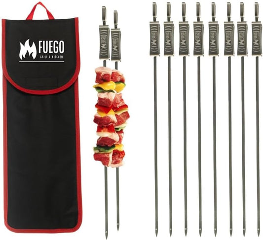 Stainless Steel Skewers | 17.5" Long for Grilling with Slider | Set of 8 | Kabob BBQ Skewers |Kebab | Reusable | Dishwasher Safe |
