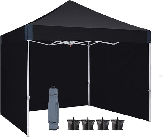 10x10 pop up Canopy Tent, Eazy up Outdoor Patio Canopy Tent with sidewalls, Heavy Duty Commercial Instant Canopy Tent with Sand Bags for Deck, Party, Camping， Backyard, Playground, Black