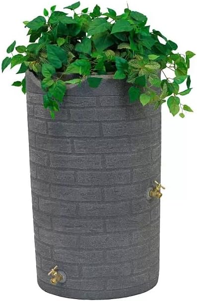 Impressions Downton Rain Barrel, 50 Gallon Capacity, Brick Pattern, with Brass Spigots (Dark Granite)