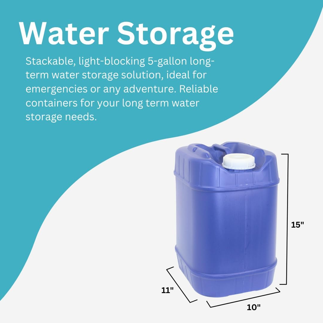 5-Gallon Stackable Water Storage Containers, 5 Gallons Tanks w/2 Lids + 1 Spigot, Easy Fill, Survial Supply Emergency Water Storage for Camping and Disaster Preparedness, RV, (1Tank)