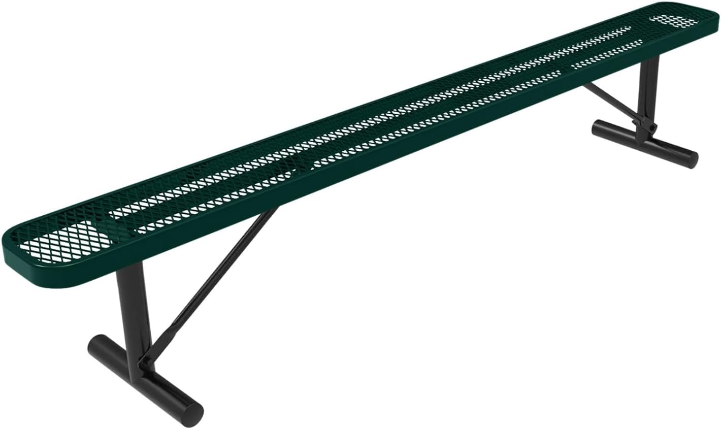 Heavy-Duty Portable Outdoor Bench Thermoplastic Coated, Expanded Metal, Commercial-Grade Seating, Made in America (Portable Without Back, 8 Ft, Textured Dark Green)