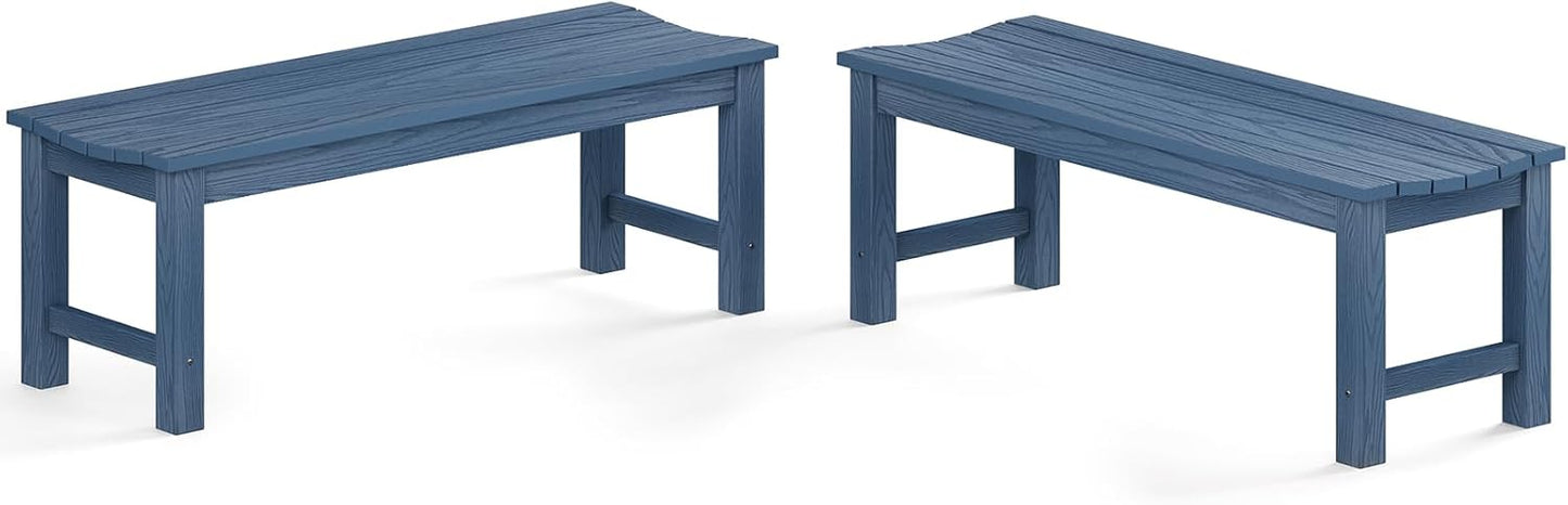 Outdoor Bench Set of 2, 2-Person Patio Backless Benches, HIPS Weatherproof Garden Bench That Never Rot and Fade, Suit for Backyard, Church, Patio, Deck and Entryway (Blue)