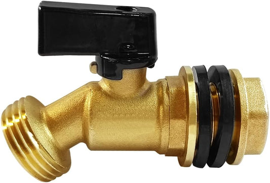 Brass Water Container Rain Barrel Faucets Spigot 3/4"G Male Thread Large Inlet to 3/4"GHT Male Thread Outlet with Quarter Turn Ball Valve Include Bulkhead Fitting and Washers