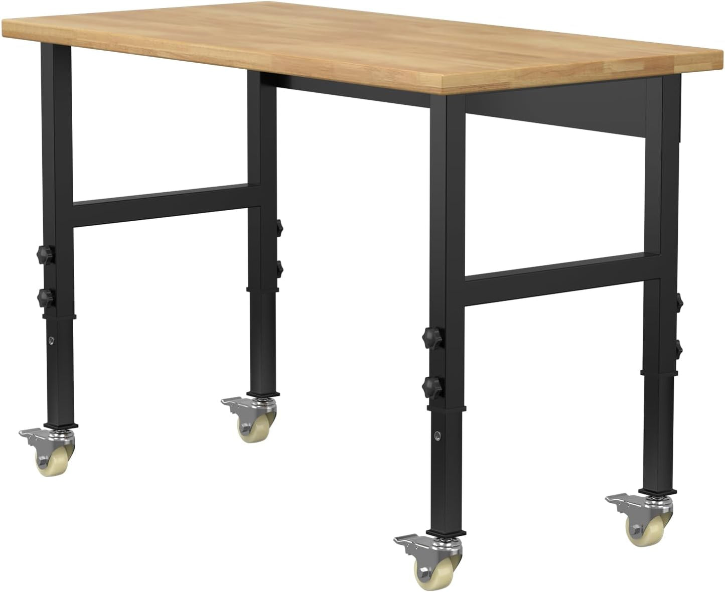 48" Adjustable Workbench,Heavy-Duty Work Table,3000 LBS Load Capacity Hardwood Workstation with Wheels,for Workshop, Garage