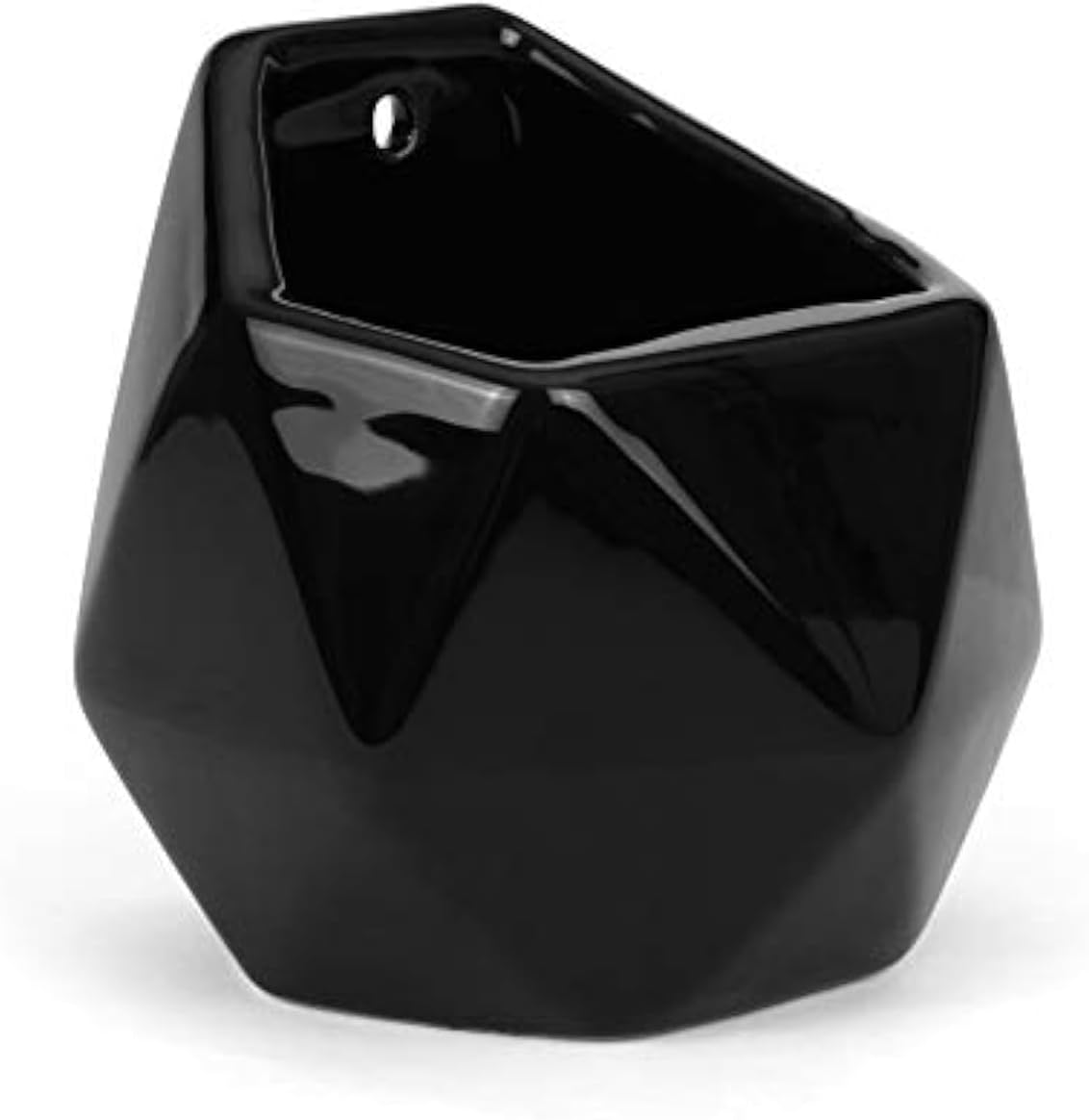 Milltown Merchants Succulent Wall Planters - Ceramic Wall Mounted Planters - Succulent Plant Pots - Hanging Vases (1 Pack/Geometric/Black)