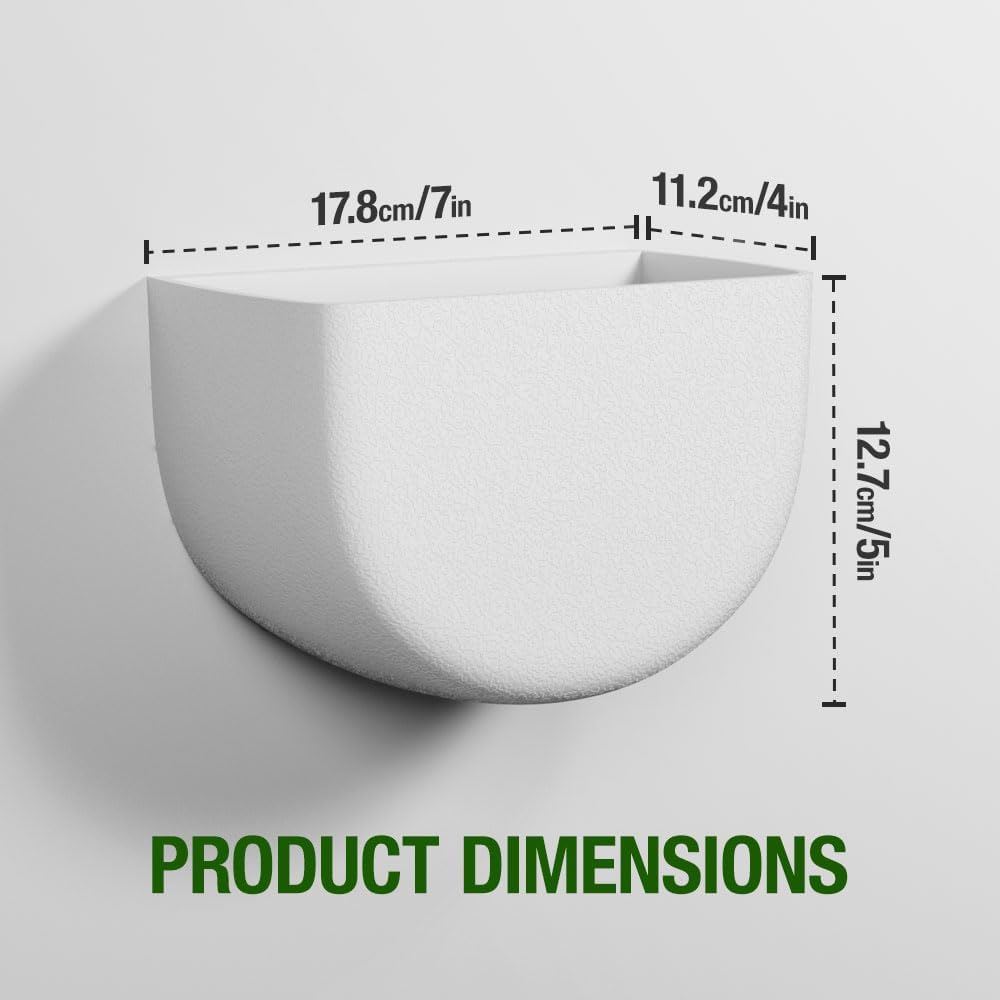 2 Pack Wall Hanging Planter Pots for Indoor and Outdoor Plants, 7 Inch Half-Moon-Shaped Plastic Wall Planter, Wall Mounted Succulent Planters (White)