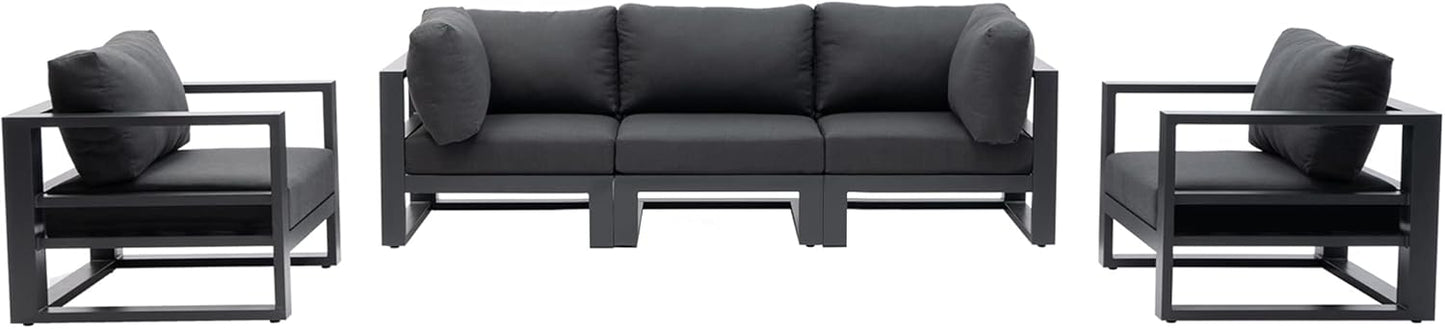 Outdoor Conversation Set 5 Pieces Aluminum Patio Furniture Outdoor Modular Sectional Sofa Set with Armchairs for Garden,Backyard,Dark Grey Cushions