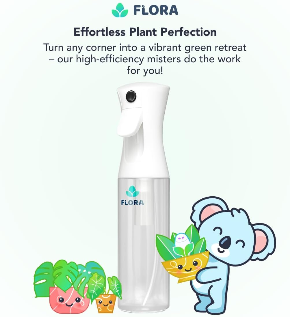Flora Premium Plant Mister Spray Bottle Producing Gentle & Fine Mist for Precision Hydration, Dispersed Humidity & Moisture - Comes w App for Smart Plant Care (2 Packs)
