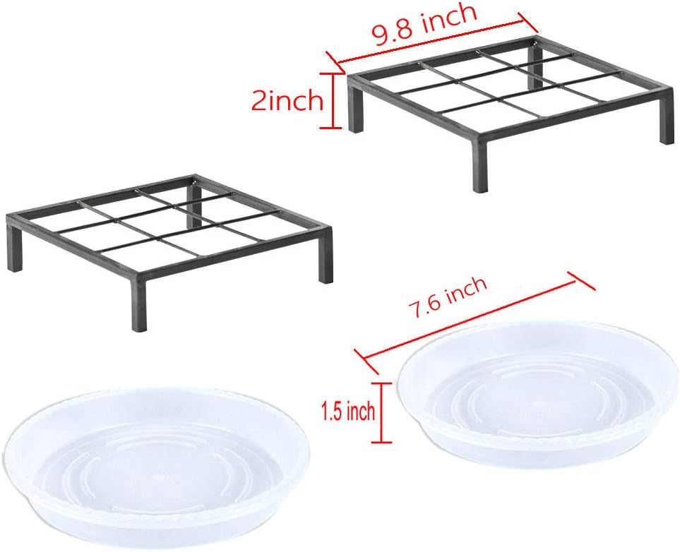 9.8" Metal Heavy Duty Potted Plant Stand Flower Pot Holder with Saucer Indoor Outdoor Rustproof Iron Garden Container Square Supports Rack for Planter ,2 Pack(iron color )