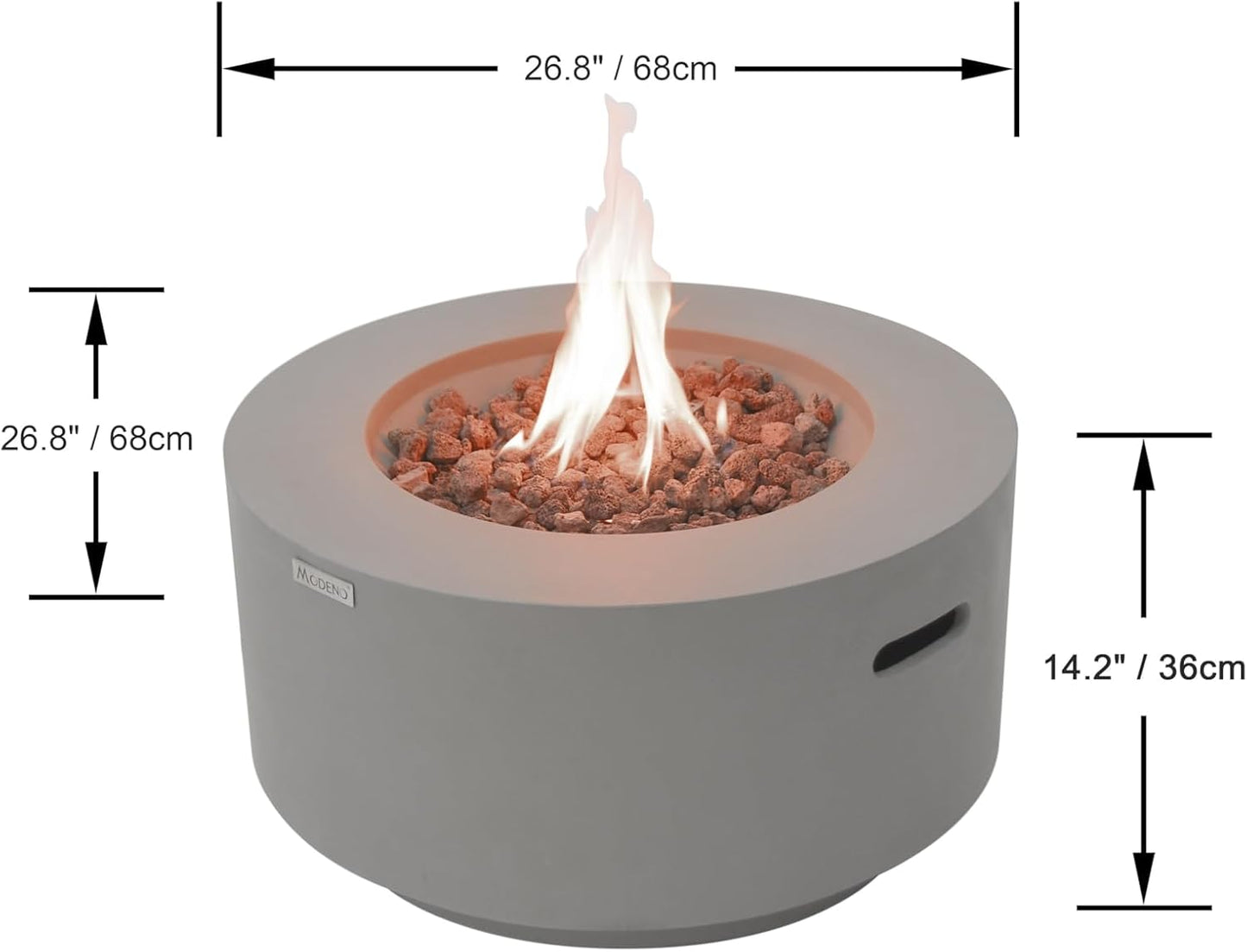 AMS Fireplace | Modeno Waterford Package | Light Gray Liquid Propane Gas Fire Pit Table for Outside Patio Bundle with Tank Cover | Free Ice Bucket & Rubber Mat