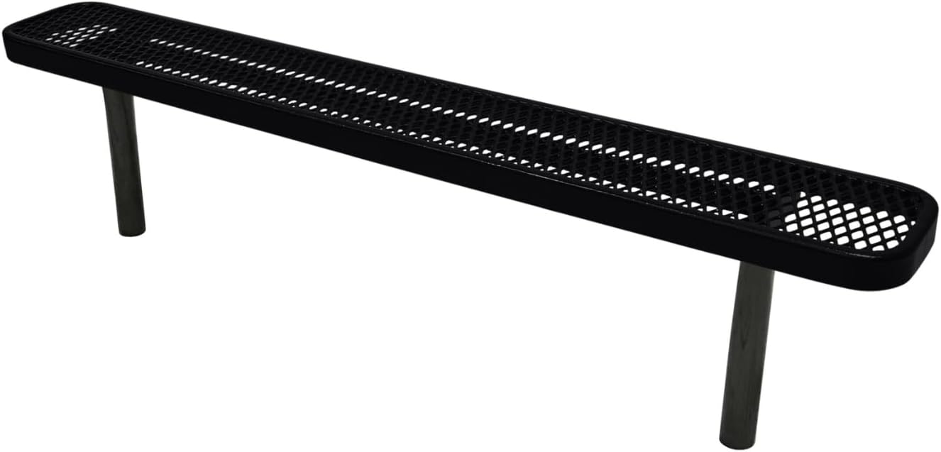 Coated Outdoor Furniture Heavy-Duty Outdoor Bench Thermoplastic Coated, Expanded Metal, Commercial-Grade Seating, Made in America (Inground Without Back, 6 Ft, Black)