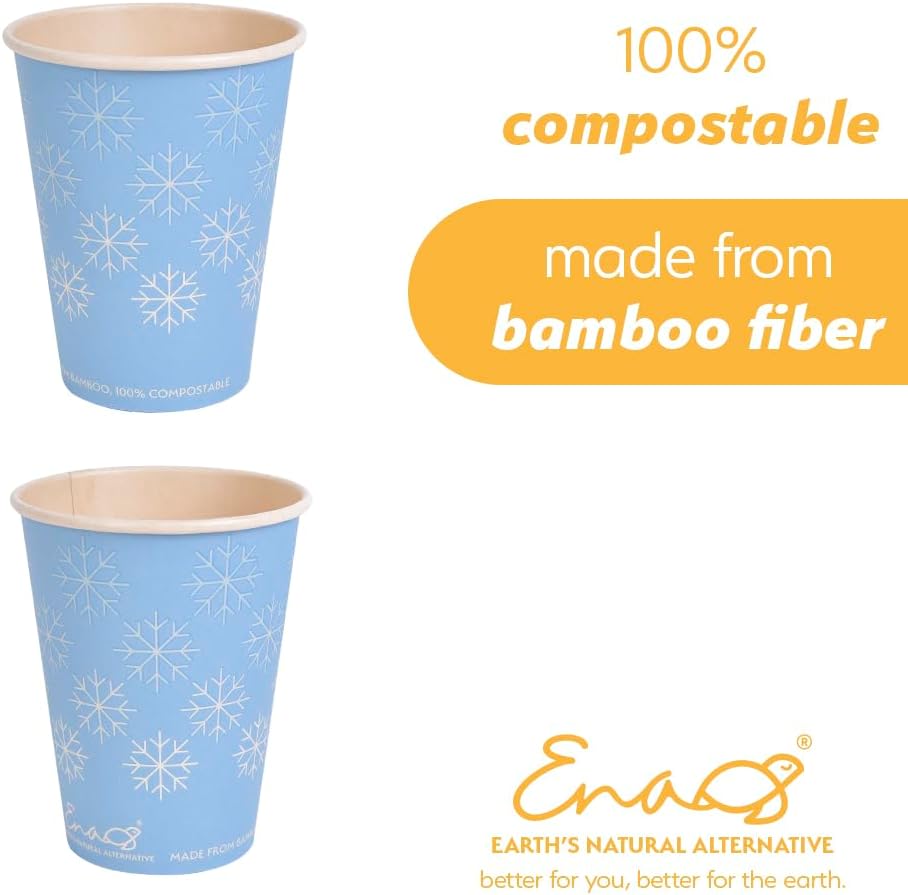 100% Compostable Disposable Coffee Cups [12oz (355ml) 80 Pack, Winter Blue] Paper Cups Made from Bamboo, Eco-Friendly, Biodegradable Premium Party Cups by Earth's Natural Alternative