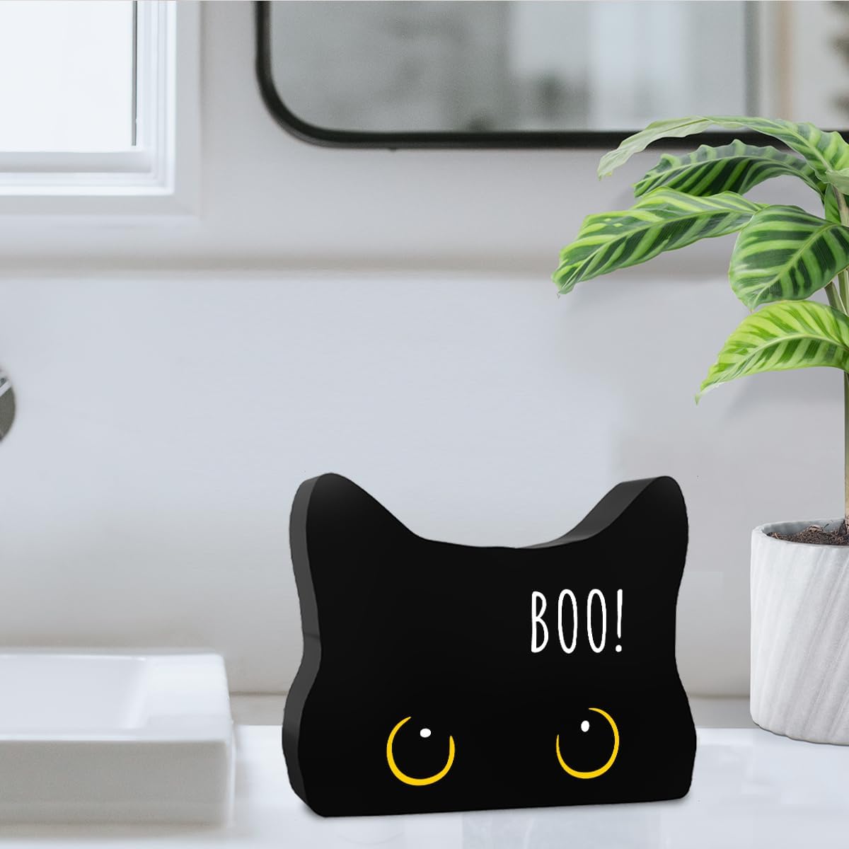Black Cat Decor Halloween Cat Bathroom Decor Boo Funny Bathroom Acrylic Decors Sign Cat for Home Bathrooms Cats Lover Gifts For Women Men Halloween Christmas decorativesignage1