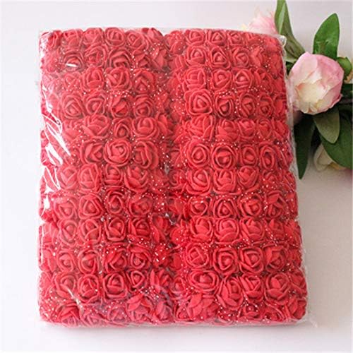 Foam Rose Fake Flowers for Crafts 144 pcs 2 cm Mini Wreaths Artificial Flower Bouquet Multicolor Rose Flower Wedding Scrapbooking Decoration Rose Fake Flower(Red)