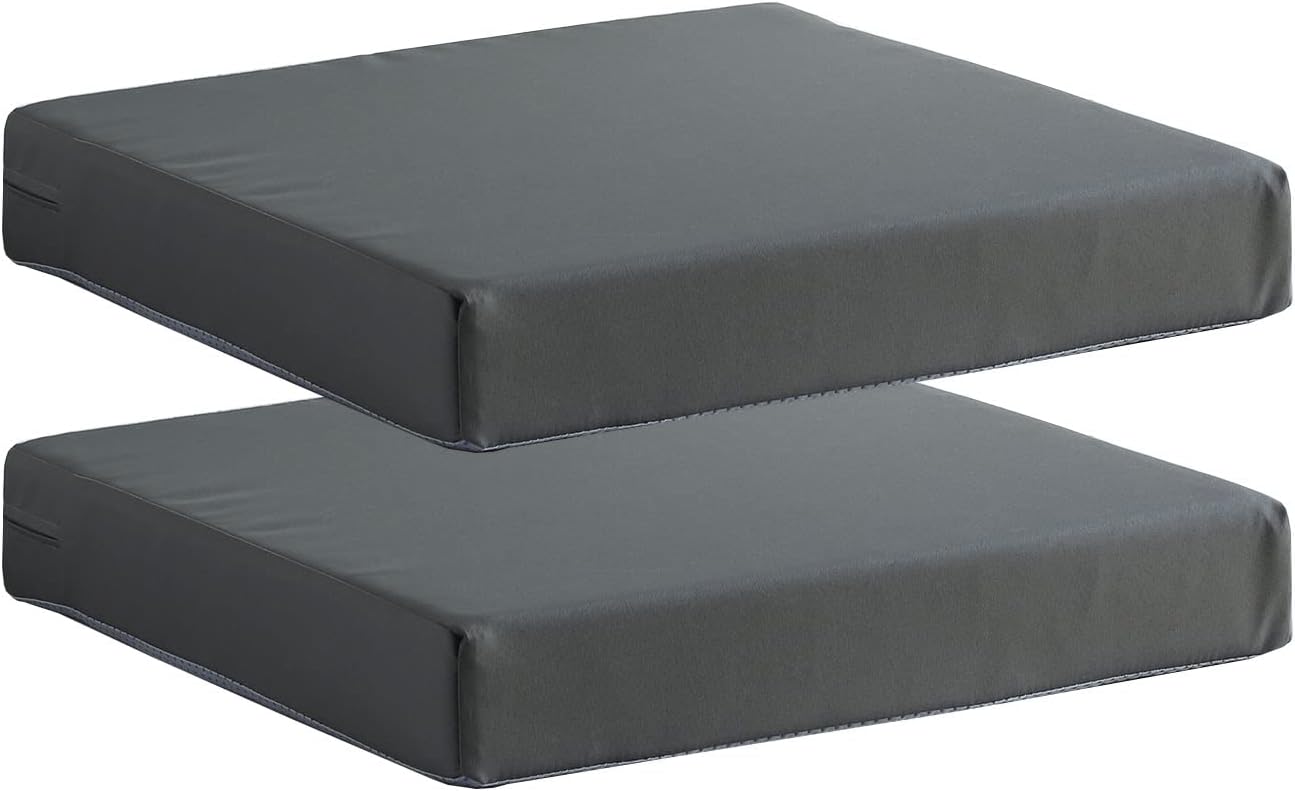 Patio Chair Cushions Set of 2 Non Slip Bottom Chair Pad with Ties Waterproof Square Outdoor Seat Cushion Replacement for Garden Swing Furniture 20x20 Inch, Gray