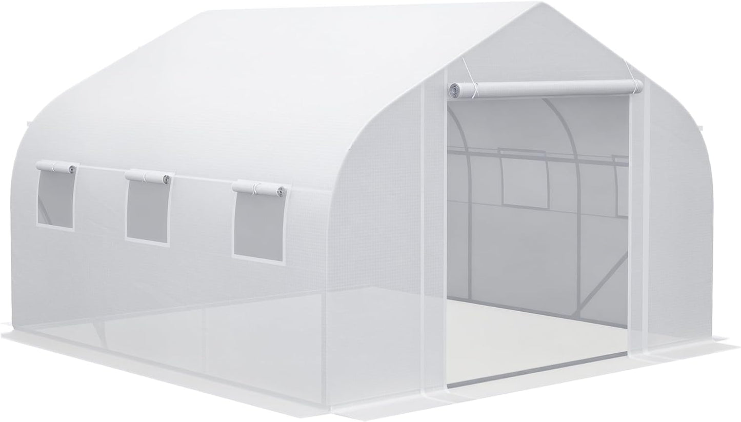 Outsunny 11.5' x 10' x 6.5' Walk-in Greenhouse, Tunnel Green House with Zippered Mesh Door and 6 Mesh Windows, Gardening Plant Hot House with Galvanized Steel Frame, White