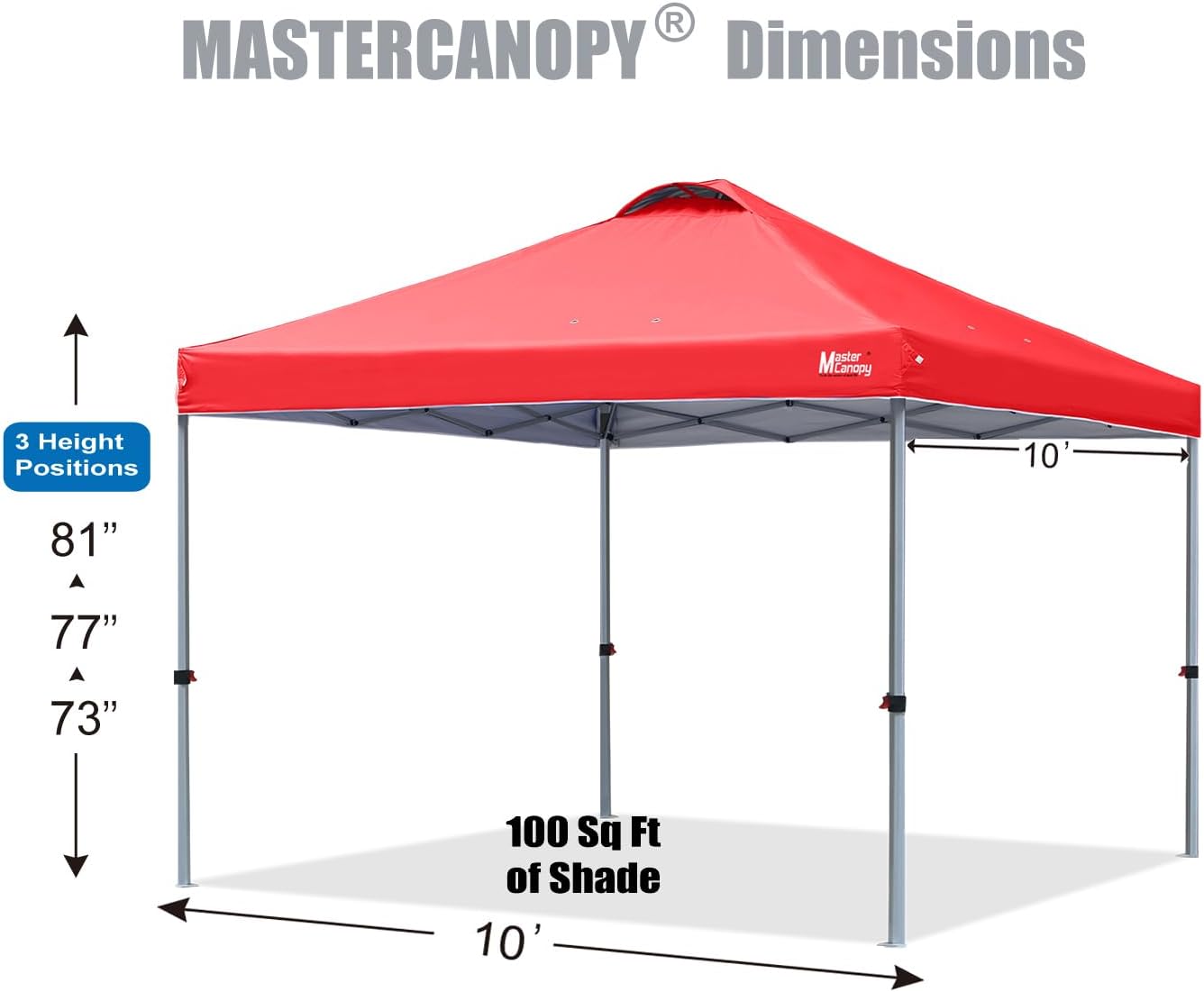 MASTERCANOPY Durable Pop-up Canopy Tent with Roller Bag (10x10, Red)