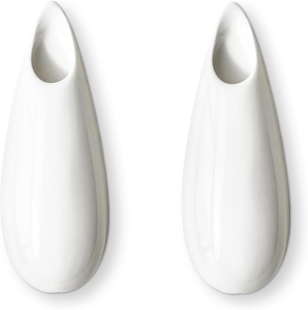 2 Pack White Ceramic Wall Vases,5.9 Inch Wall Hanging Plant Holder,Cubicle Modern Decor Plant Holder Vase for Indoor Plants, Hanging Propagation Flower Pots for Air Vases
