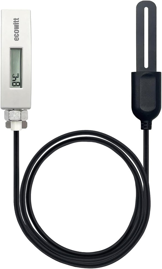 ECOWITT WH51L Soil Moisture Sensor with 1m/3.28ft PVC Wire Probe, LCD Display, Needs to Pair with Wi-Fi Gateway, 915 MHz
