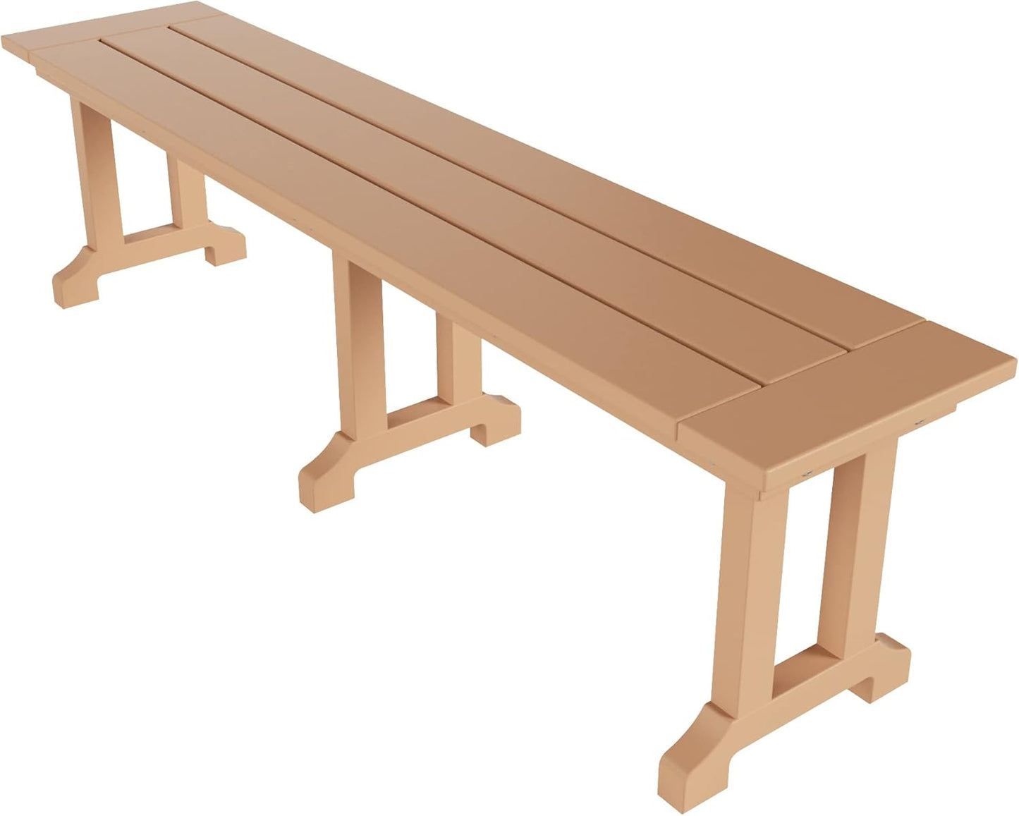 WestinTrends Malibu 65" Outdoor Dining Bench, All Weather Resistant Poly Lumber Patio Garden Bench Trestle Long Bench for Both Outdoor and Indoor, Teak