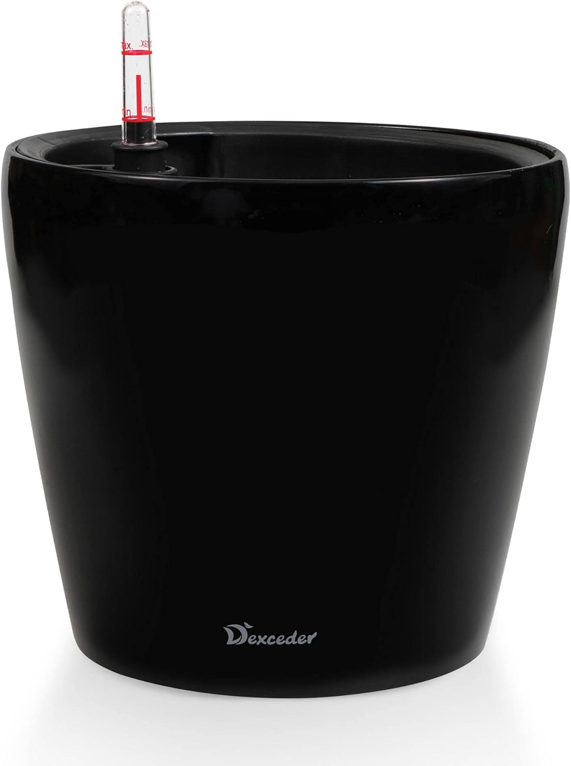 Dexceder 9x8 Inches High Gloss Self Watering Planter Indoor Outdoor, Inner Pot Design, Thickened Table Flower Plant Pot with Water Level Indicator (Black)