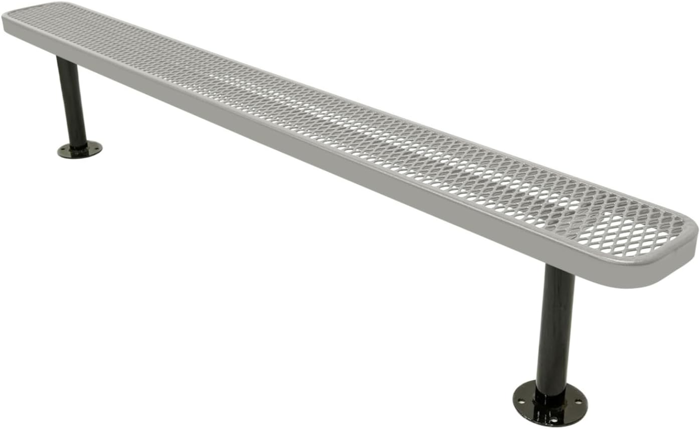 Coated Outdoor Furniture Heavy-Duty Outdoor Bench Thermoplastic Coated, Expanded Metal, Commercial-Grade Seating, Made in America (Surface Without Back, 8 Ft, Grey)