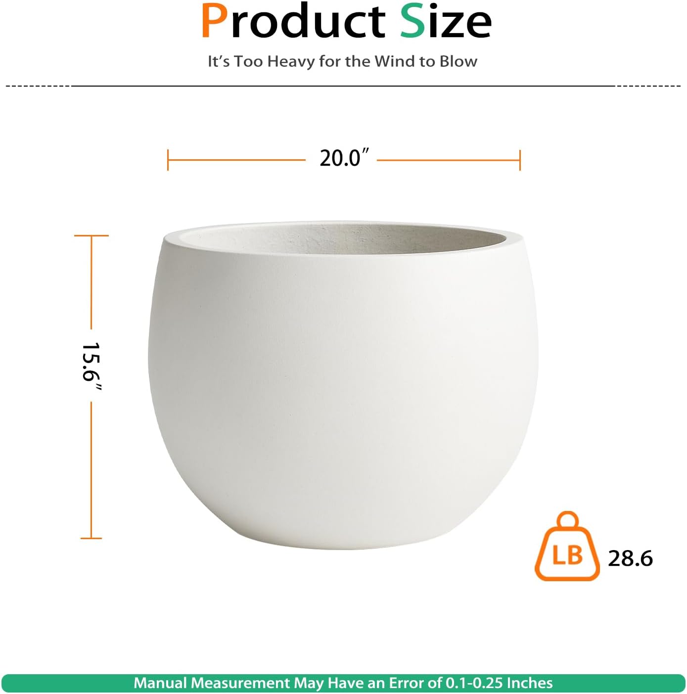 Ball Concrete Planter Outdoor Indoor, Large Tall Cement Plant Pots for Trees Flowers (White, 20 inch)